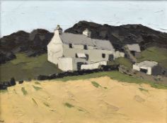 SIR KYFFIN WILLIAMS RA oil on canvas - upland farm-house and landscape, signed with initials,