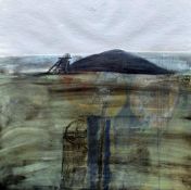JACK CRABTREE mixed media - South Wales colliery winding-gear and slag-heap, entitled verso 'Valleys