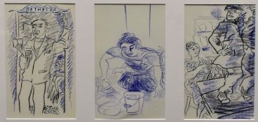 CERI RICHARDS three coloured prints framed as one - each a character from Dylan Thomas's 'Under Milk