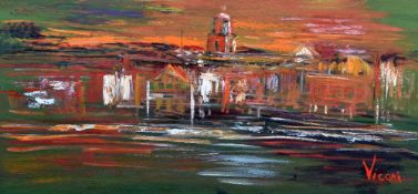 ANDREW VICARI oil on wood panel - expansive and colourful impressionist-style view of the French