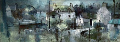 ANDREW DOUGLAS FORBES oil on canvas - village with houses and wall, entitled verso 'The Mill,