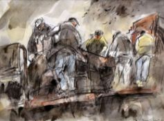 WILLIAM SELWYN watercolour and other media - working figures harvesting potatoes, signed, 29 x