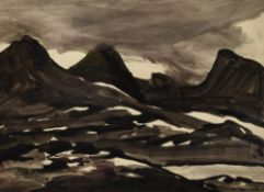 SIR KYFFIN WILLIAMS RA watercolour - stormy mountain-range, signed with initials, 35 x 48cms