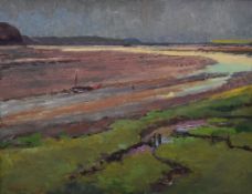 FERDINAND CIREL oil on board - coastal scene with title plaque to the frame as 'The Estuary'