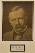DAVID LLOYD GEORGE pen signature - framed with photograph-print portrait, 38 x 27cms
