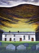 OGWYN DAVIES limited edition (55/100) print - white-washed Welsh long-cottage containing extracts