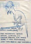 SIR KYFFIN WILLIAMS RA pen on paper - caricature of the artist as a bird, inscribed 'THIS