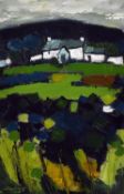 WILF ROBERTS oil on card - whitewashed cottage in lush landscape, entitled verso 'Bron Heulog', with