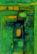 JOHN ELWYN mixed media - abstract landscape, labels to verso for Leicester Gallery, London and