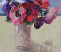 ANDREW DOUGLAS FORBES oil on paper/card - still-life of red flowers, signed, 22 x 26cms