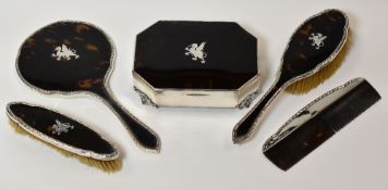 HORTON & ALLDAY - silver and tortoiseshell five-piece dressing-table set, specially commissioned