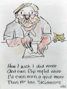 SIR KYFFIN WILLIAMS RA pencil and watercolour - caricature of writer and broadcaster Ian Skidmore,