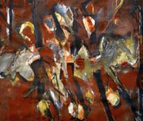 JOHN UZZELL EDWARDS acrylic on paper - semi-abstract figures, entitled verso 'Strike Play, 1926',