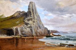 WALTER GODDARD oil on canvas - South Wales coastal scene at the Gower Peninsula with The Great Tor