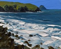 MATTHEW SNOWDEN oil on canvas - Pembrokeshire coastal scene with headland and crashing waves,