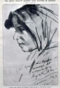 AUGUSTUS JOHN monochrome plate - portrait of Signora Mimi Aguglia with printed inscription by the