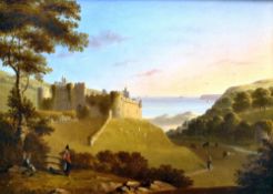 NINETEENTH CENTURY BRITISH SCHOOL oil on canvas - Pembrokeshire landscape with figures in Welsh