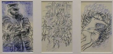 CERI RICHARDS three prints framed as one - characters from Dylan Thomas's 'Under Milk Wood' being