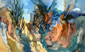 BERT ISAAC watercolour - landscape entitled 'Ffordd Serth (Steep Road)', signed and dated 1993, 35 x