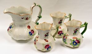 SWANSEA CAMBRIAN POTTERY - large twig-handle floral painted Dillwyn period jug, 21cms high