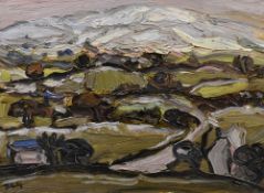 DAVID LLOYD GRIFFITH oil on card - Carneddau mountain range, Snowdonia, entitled verso 'Moelfre