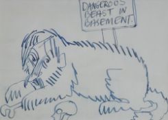 SIR KYFFIN WILLIAMS RA pen on paper - caricature of the artist as a dog, entitled 'Dangerous Beast