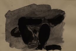 JOSEF HERMAN colourwash - reclining figure with one leg raised, entitled verso 'Crossed Legs', 12