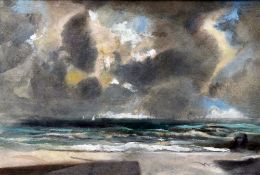 WILLIAM SELWYN watercolour - sailing boats in a stormy sea in Caernarfon Bay, entitled verso '