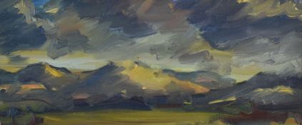 DAVID LLOYD GRIFFITH oil on card - Snowdonia entitled 'Carneddau from Mynydd Llandegai', signed with