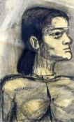 JOSEF HERMAN charcoal on paper - three quarter portrait of a woman looking sideways, 64 x 40cms (