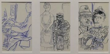 CERI RICHARDS three coloured prints framed as one - characters from Dylan Thomas's 'Under Milk Wood'