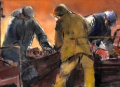 WILLIAM SELWYN watercolour - three working figures entitled verso 'Potato Harvesters', signed, 30