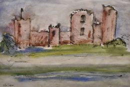 JOHN PIPER ink, watercolour, crayon and bodycolour on paper - pink coloured folly, probably '
