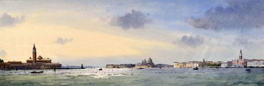 GARETH THOMAS watercolour - expansive Venetian scene with the bell-tower of San Marco from Laguna