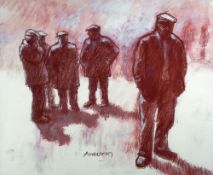 ANEURIN JONES colour print - group of standing farmers, signed, 42 x 51cms