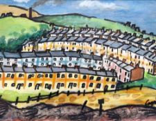WILLIAM COOPER (b.1923 Merthyr Tydfil) mixed media on paper - entitled verso 'Rhondda Terraces',