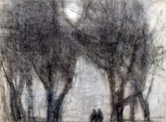 WILL ROBERTS charcoal on paper - entitled verso 'Two Figures Under Trees', signed, 53 x 70cms