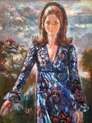 ANDREW VICARI oil on board - three quarter portrait of Helena Nichols (nee Hunt), entitled 'Les Deux