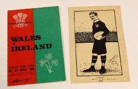 A BLACK & WHITE CARTOON OF TEDDY MORGAN (SCORER OF THE WALE TRY v NEW ZEALAND 1905), SIGNED