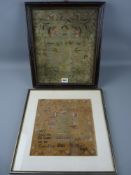 Sampler - a framed silkwork floral sampler with birds on a tree etc by Rebecca Wigg, 1806, 33 x 28