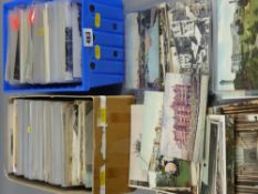 Postcards - a small shoebox and a plastic container with large quantity of postcards, many plastic