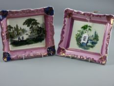 Sunderland lustre - an oblong lustre plaque, two lovers in a Continental garden, entitled verso '