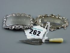 Spirit labels - two silver spirit labels 'Sherry', Birmingham 1982 and 'Whisky', Birmingham 1906?,
