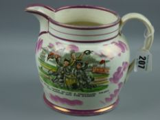 Sunderland lustre - a medium sized sailor's jug 'The Flag That Braved a Thousand Years, the Battle