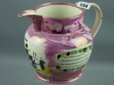 Sunderland lustre - a fine large jug initialled 'R H, 1834', 'This World Is a Good One to Live