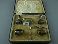 A cased five piece silver cruet set, 4.5 ozs, Birmingham 1924, maker Hamilton & Co, Calcutta with