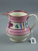 Sunderland lustre - a floral banded pink lustre jug of waisted form, 13 cms high (hairline crack)