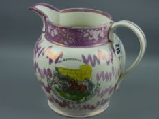 Sunderland lustre - a large lustre jug 'The Old Hound, Remember Rather What I Was, Than Abuse Me For