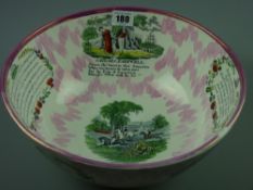 Sunderland lustre - a large circular pedestal bowl by Moore & Co with hunting and sailor's