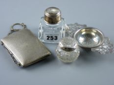 A pressed glass small square ink bottle marked below 'J Herbin, Paris' with circular screw silver